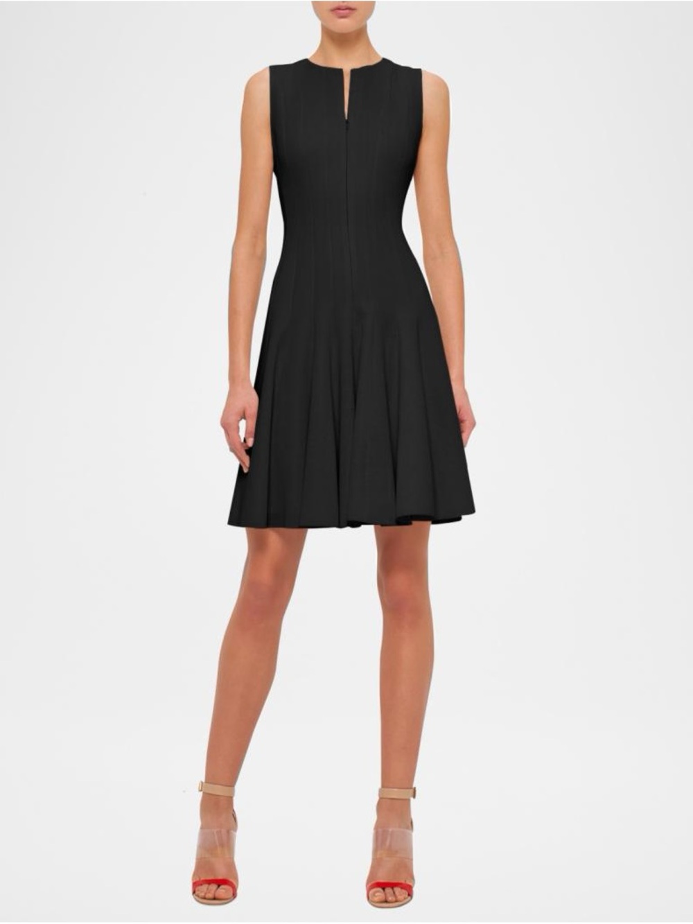 Akris Sleeveless Black Fit-and-Flare Midi Dress with Zipper Up Front Size 2